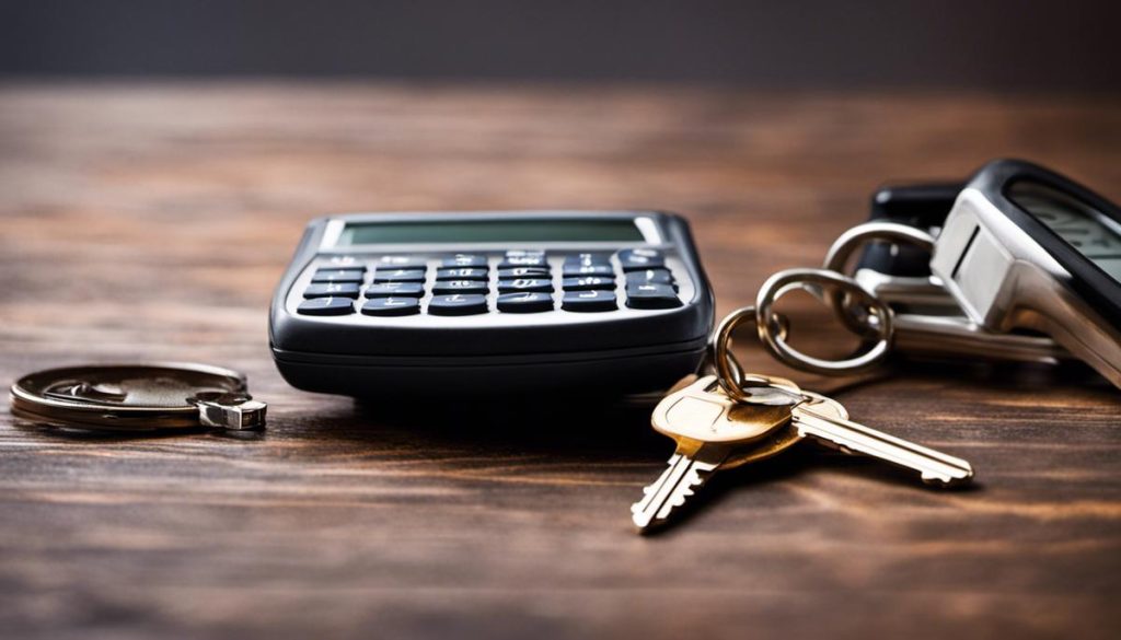 Calculator placed beside car keys, representing the calculation of insurance premiums.
